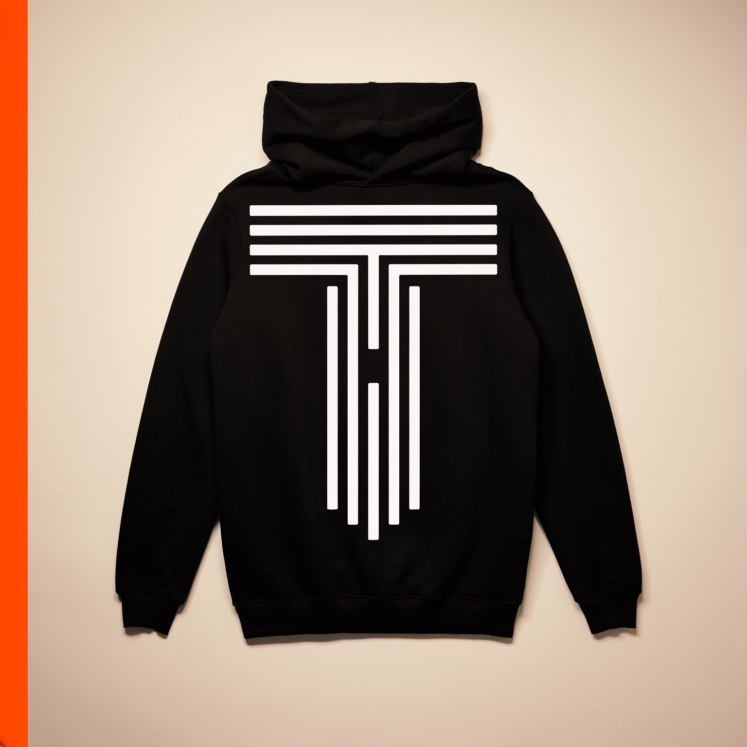 Back of a black hoodie with a large white Tecton Ink mark
